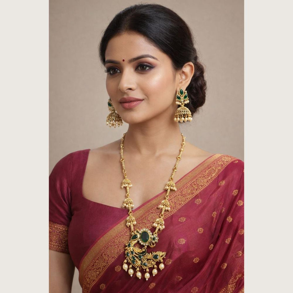 Rose Gold Plated Heritage Long Necklace | Bridal Jewellery India