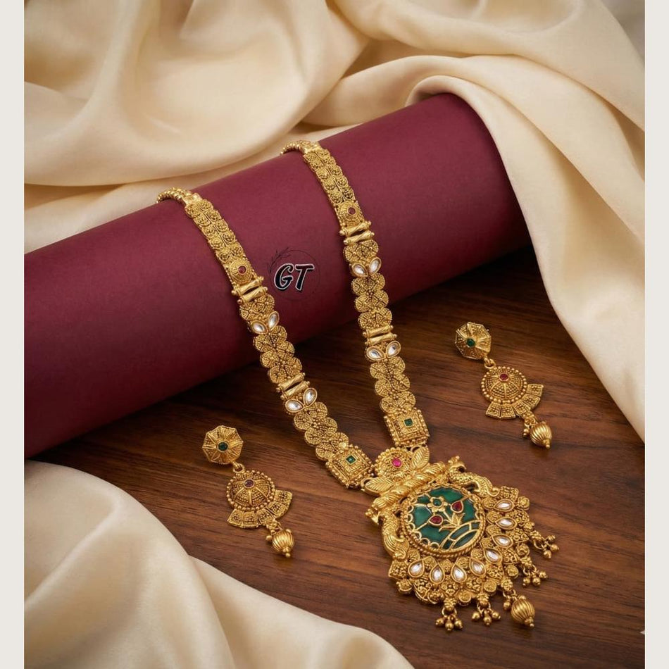 Pearl Long Necklace in White Gold Plated | Bridal Jewellery India