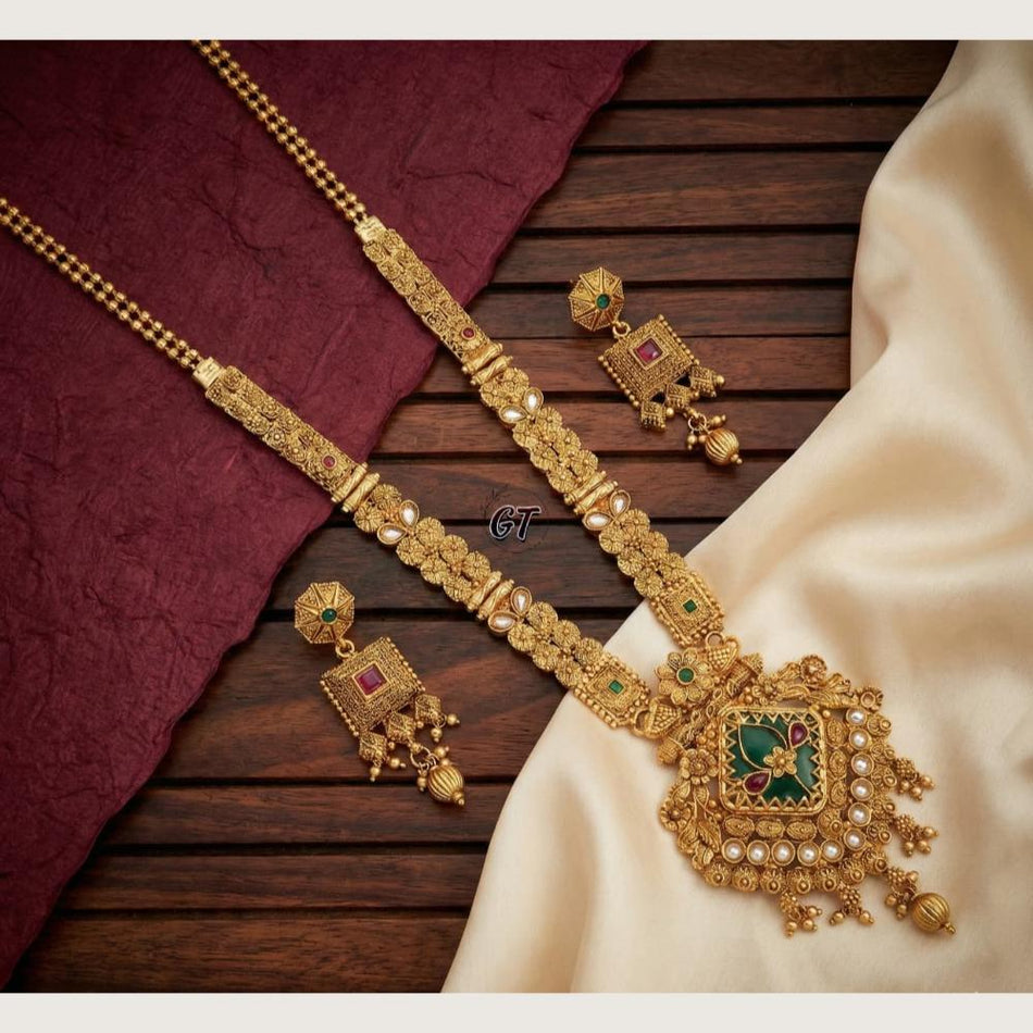 Pearl Long Necklace in White Gold Plated | Bridal Jewellery India