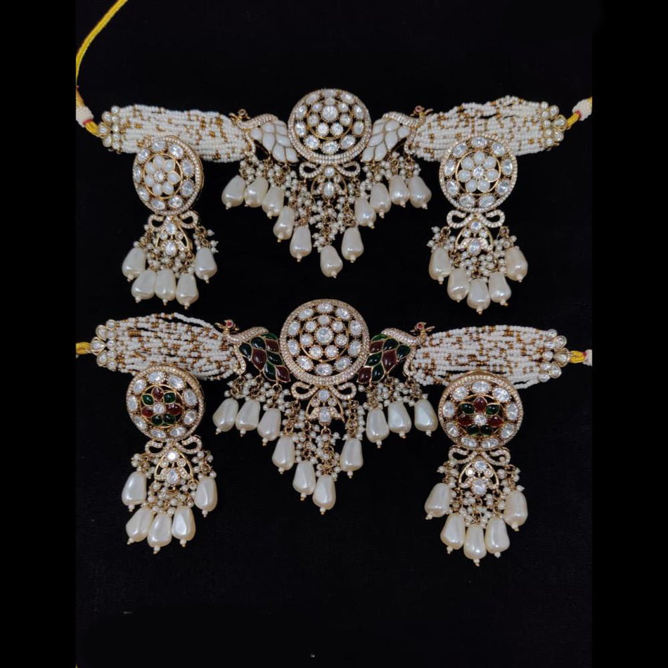 Modern Glam Kundan Peacock Choker in Gold Plated Silver Necklace | Bridal Jewellery India