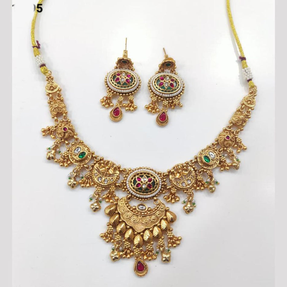 Rose Gold Plated Pota Stone Necklace Set | Bridal Jewellery India