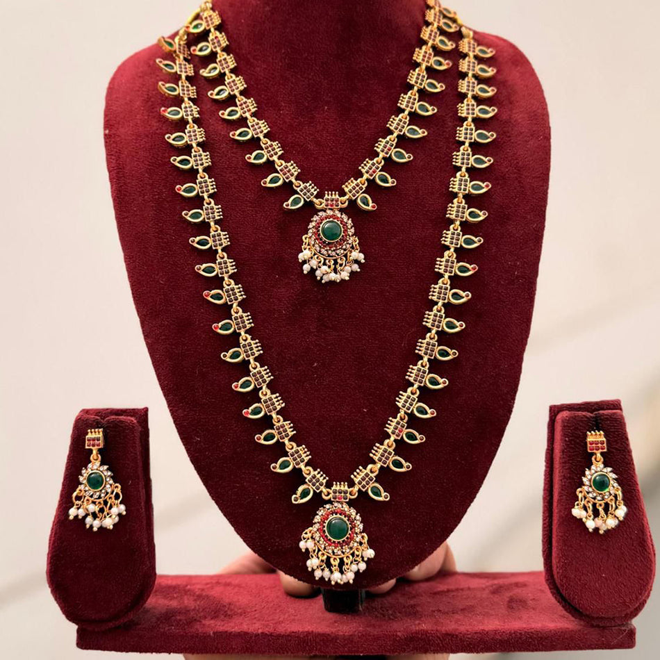 Pota Stone and Pearl Double Necklace in Sterling Silver | Bridal Jewellery India