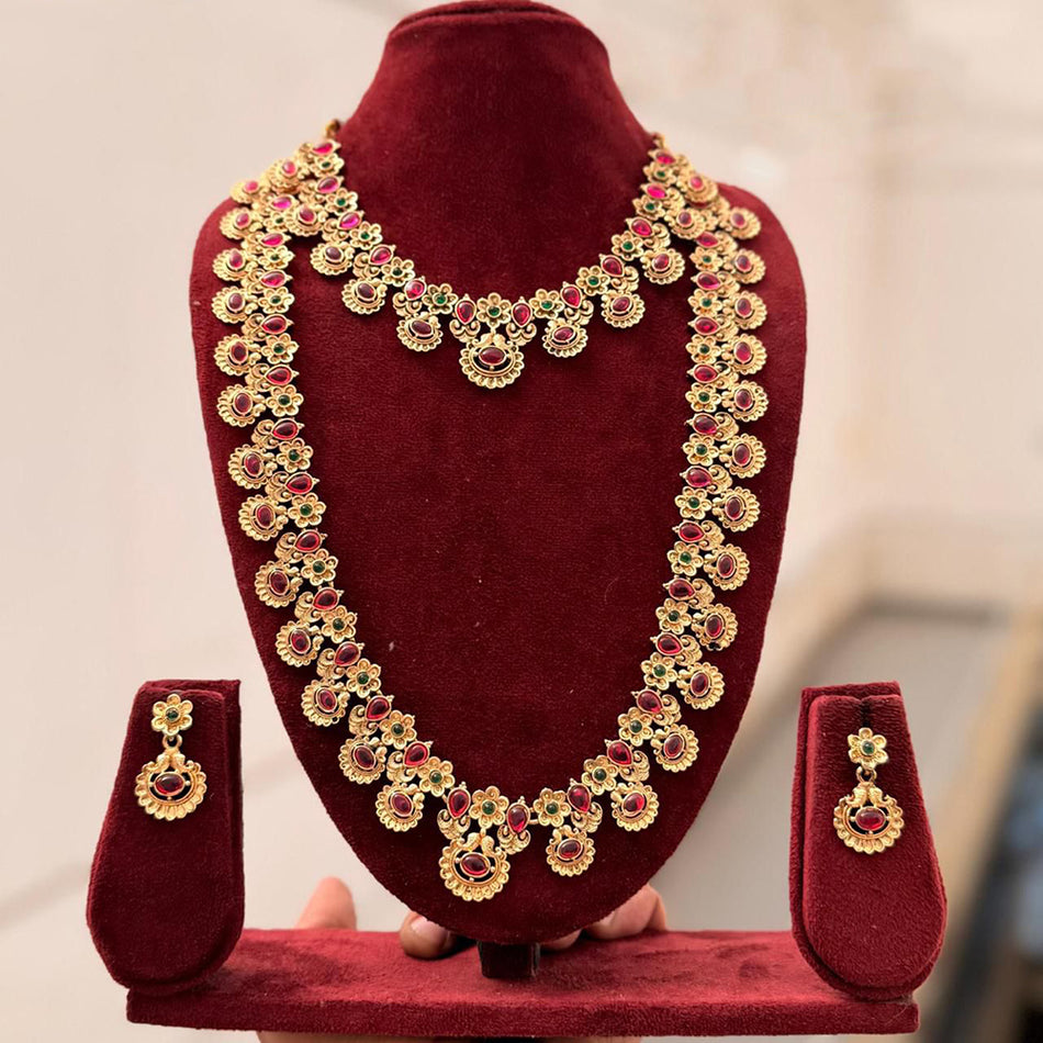 Pota Stone and Pearl Double Necklace in Sterling Silver | Bridal Jewellery India