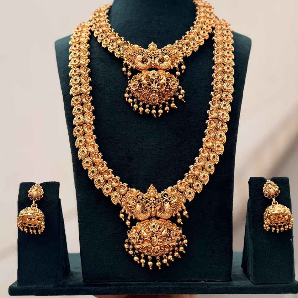 Double Necklace Set in Rose Gold Plated | Bridal Jewellery India