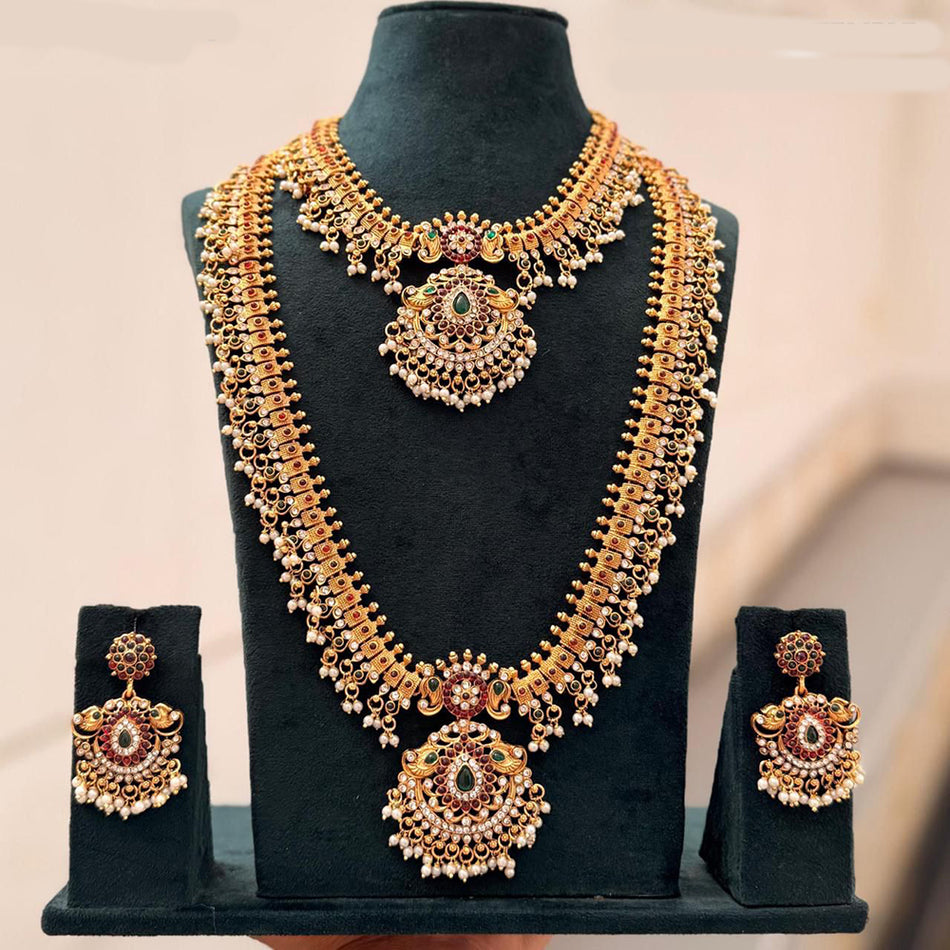 Pota Stone Double Necklace in Sterling Silver | Bridal Jewellery India