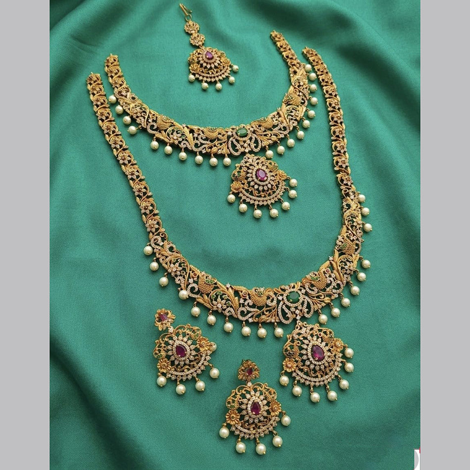 Pota Stone Double Necklace in Rose Gold Plated | Bridal Jewellery India
