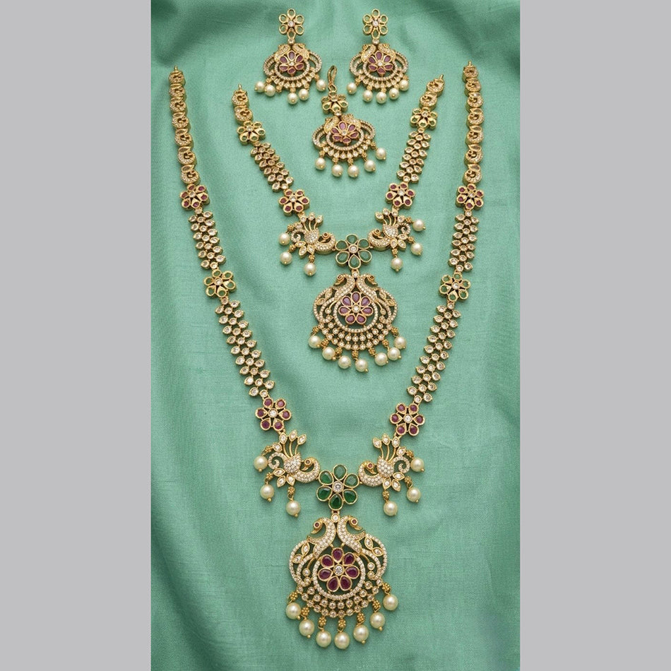Pota Stone Double Necklace in Oxidised Silver | Bridal Jewellery India