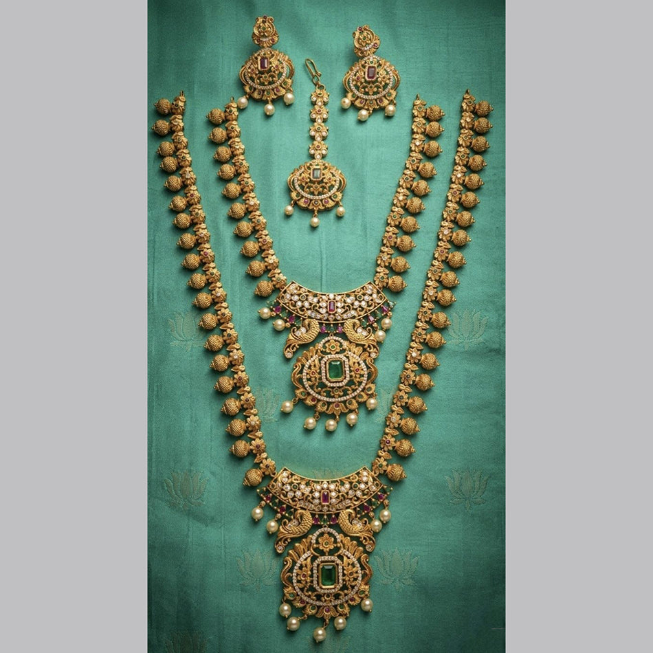 Pota Stone Double Necklace in Sterling Silver | Bridal Jewellery India