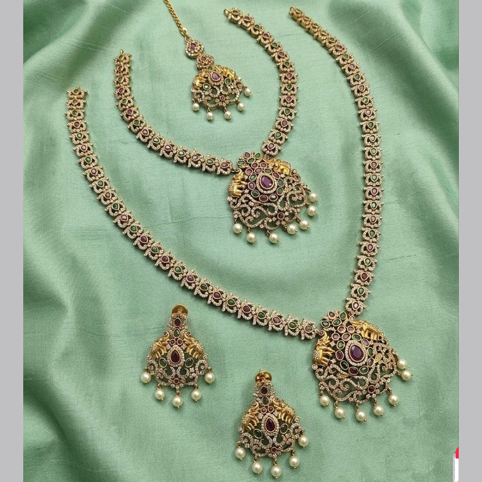 Pota Stone and Pearl Double Necklace in Sterling Silver | Bridal Jewellery India