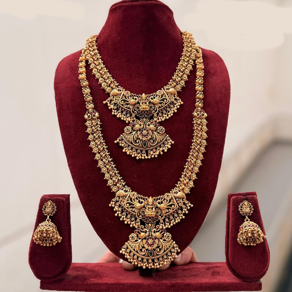 Pota Stone and Pearl Temple Necklace in Sterling Silver | Bridal Jewellery India
