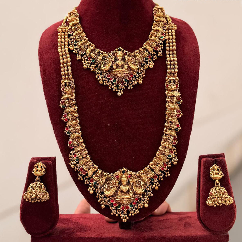 Pota Stone and Pearl Double Necklace in Sterling Silver | Bridal Jewellery India