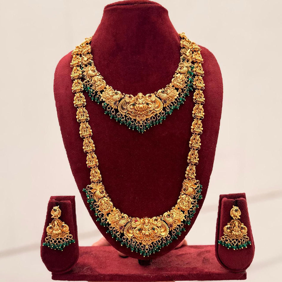 Double Temple Necklace in Oxidised Silver | Bridal Jewellery India