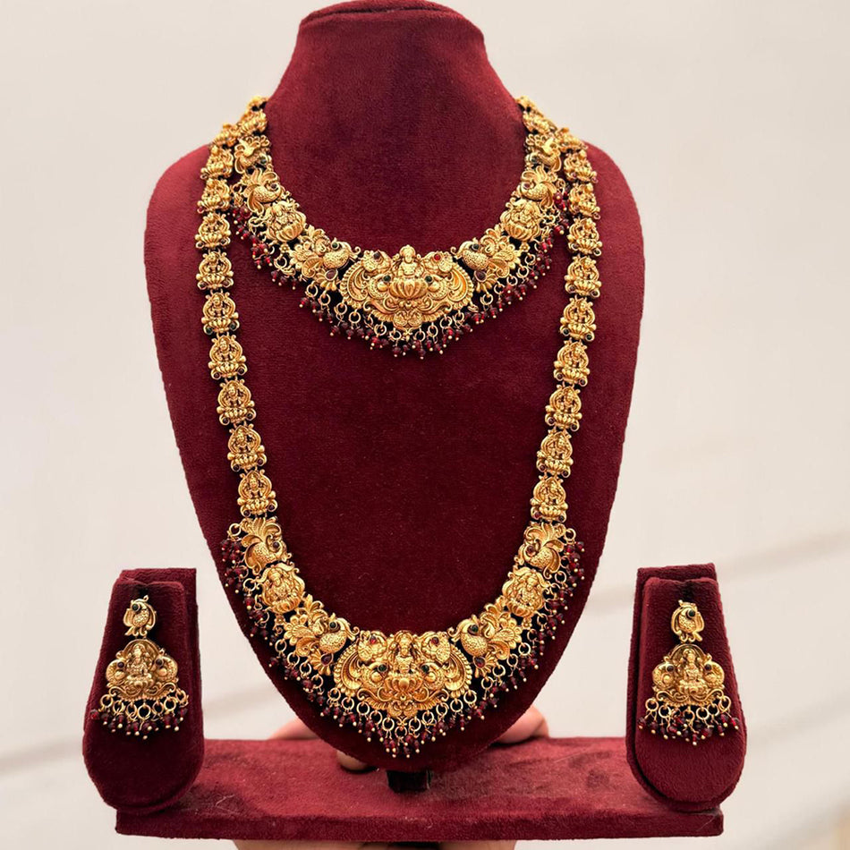 Double Temple Necklace in Oxidised Silver | Bridal Jewellery India