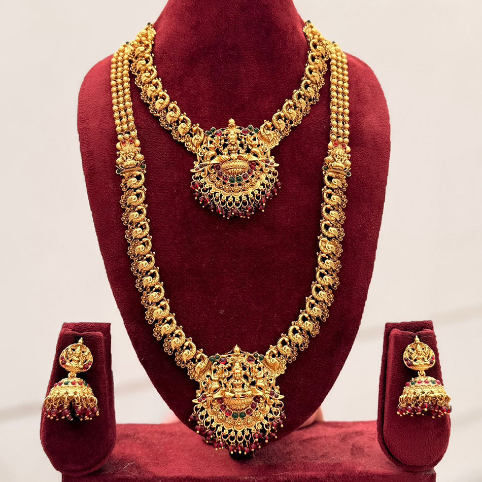 Pota Stone Temple Necklace in Gold Tone | Bridal Jewellery India
