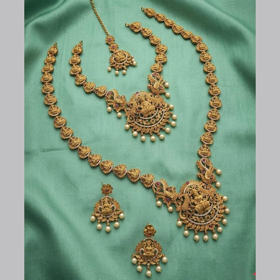 Pota Stone Temple Necklace in Sterling Silver | Bridal Jewellery India