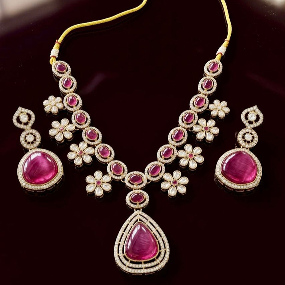 Pota Stone Ethnic Necklace in Gold Tone | Bridal Jewellery India