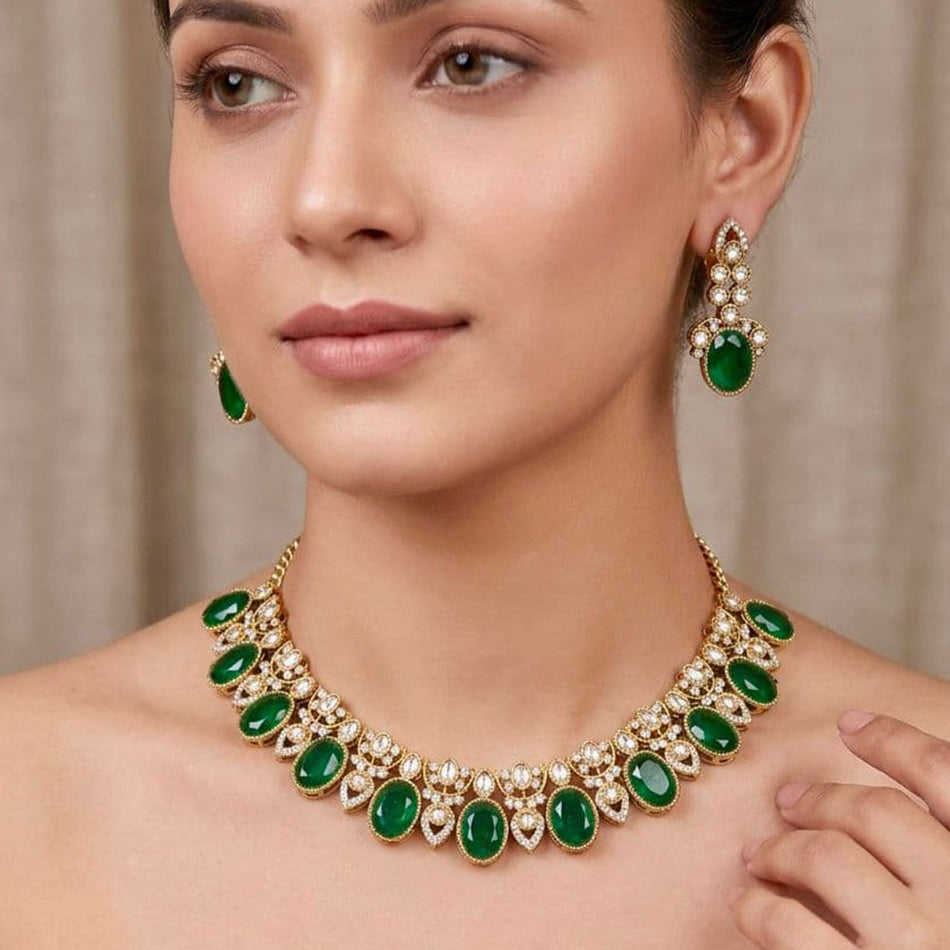 Pota Stone Necklace in Gold Tone for Ethnic Wear | Bridal Jewellery India