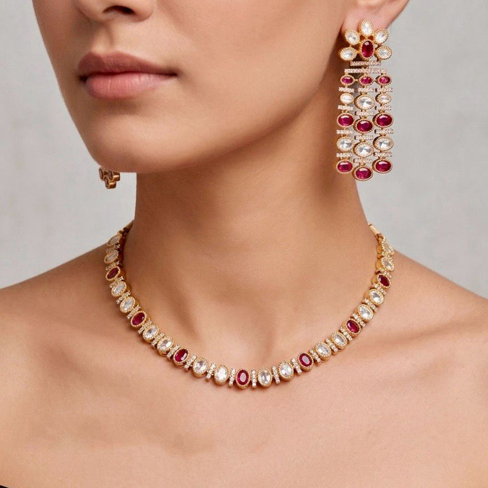 Pota Stone Necklace in Oxidised Silver | Bridal Jewellery India