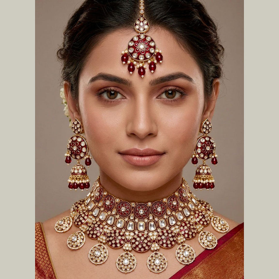 Kundan Choker Necklace in Gold Plated   Pearl for Bridal | Bridal Jewellery India