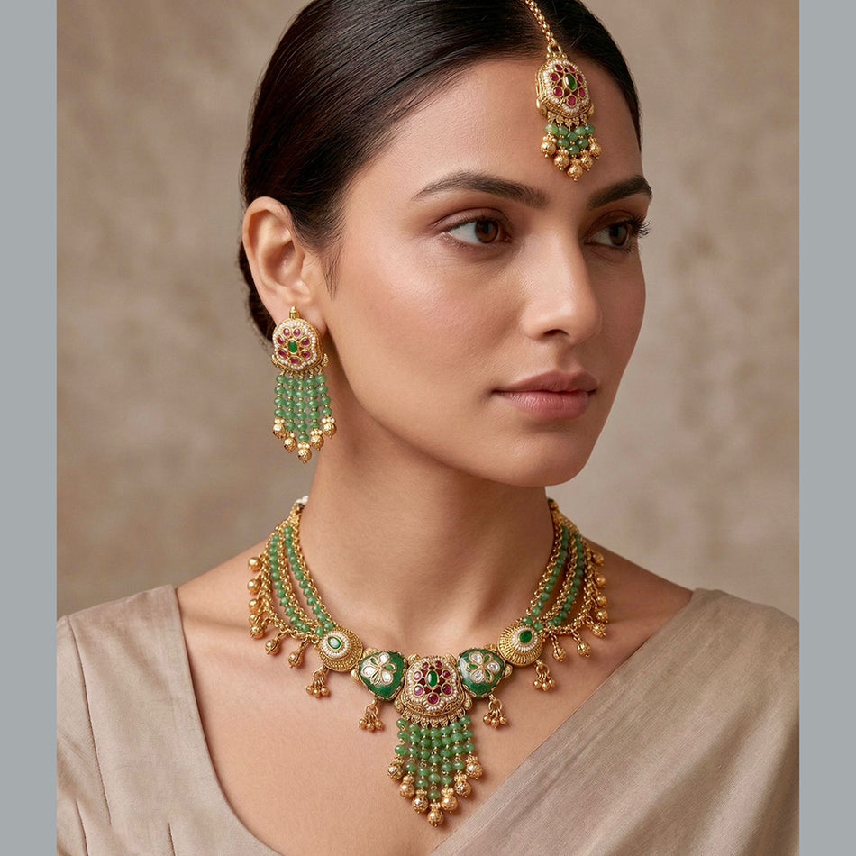 Pota Stone   Pearl Necklace in Sterling Silver | Bridal Jewellery India