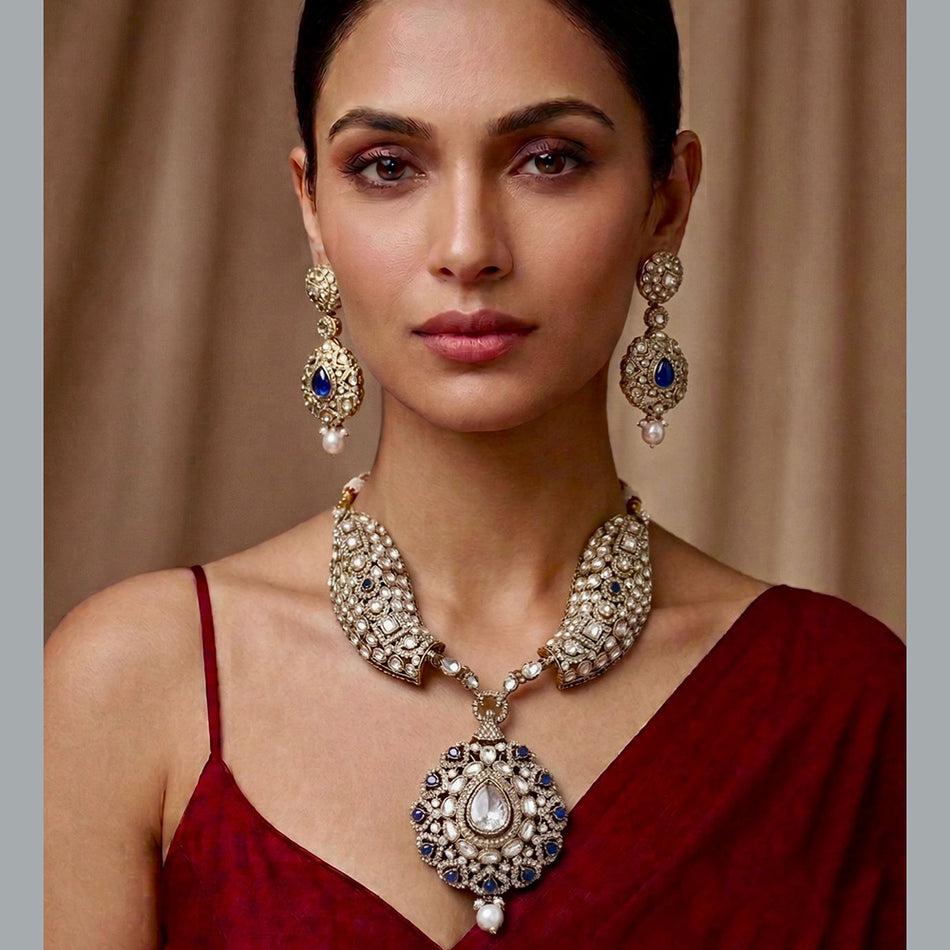 Kundan Necklace in Rose Gold Plated | Bridal Jewellery India