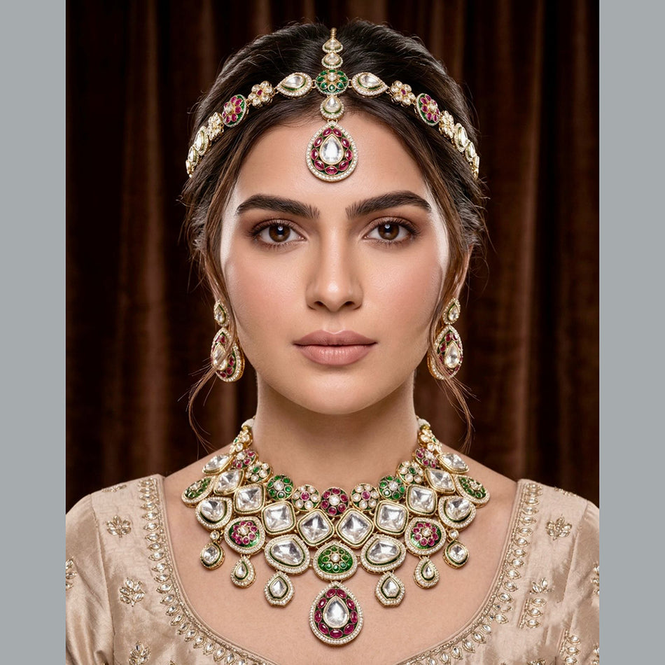Rose Gold Plated Kundan Necklace for Bridal Wear | Bridal Jewellery India