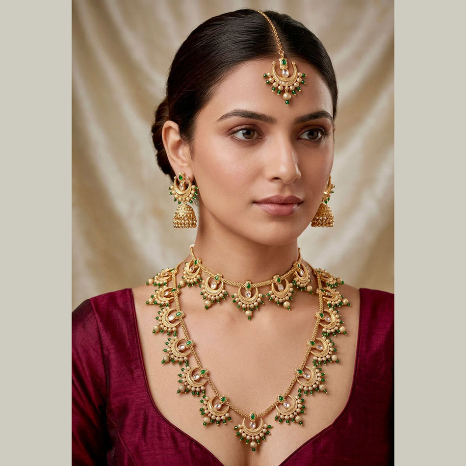 Pota Stone and Pearl Necklace in Sterling Silver | Bridal Jewellery India