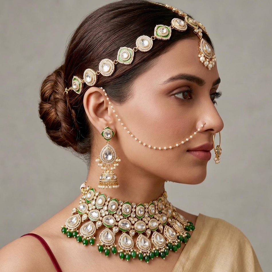 Kundan Choker Necklace in Sterling Silver | Bridal Jewellery India