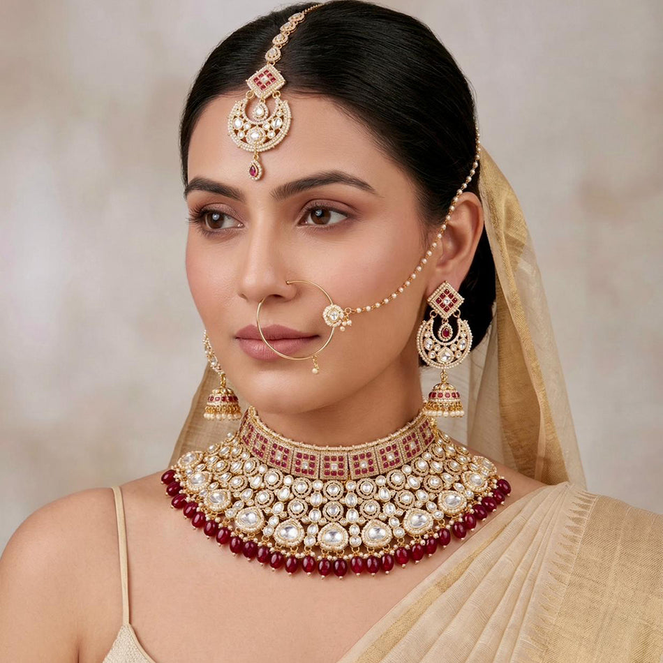 Kundan Choker Necklace in Sterling Silver | Bridal Jewellery India