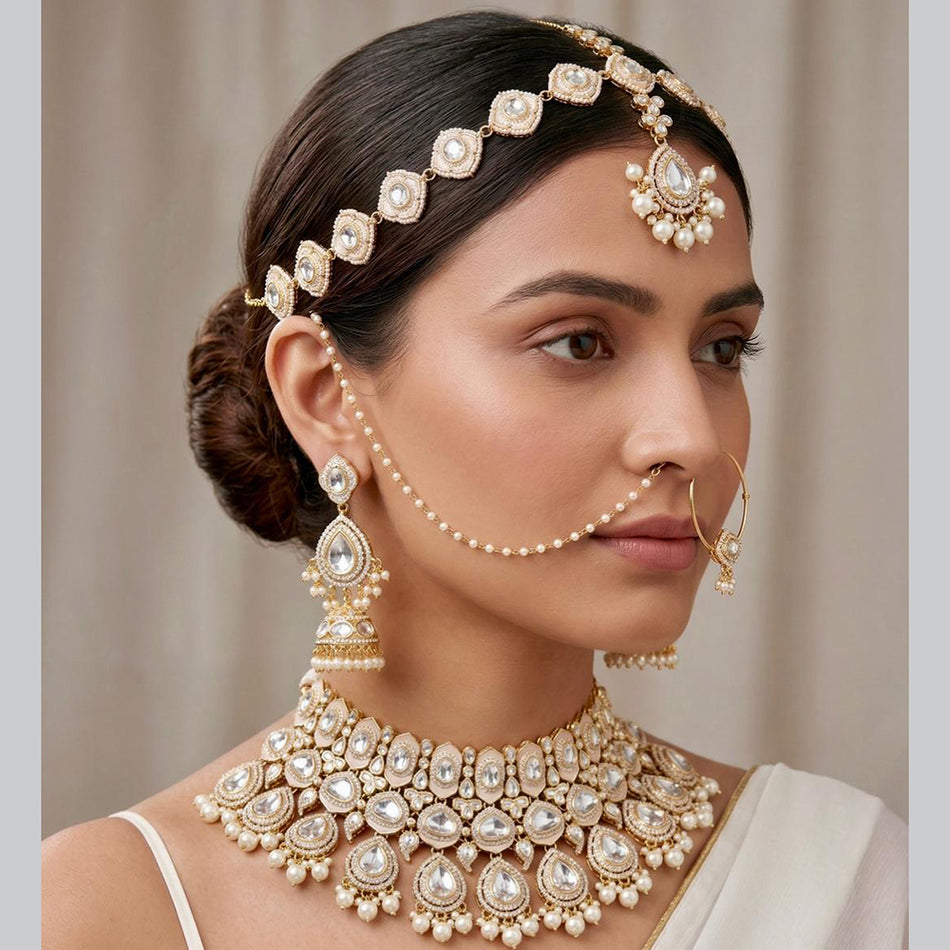 Kundan Choker Necklace in Sterling Silver | Bridal Jewellery India