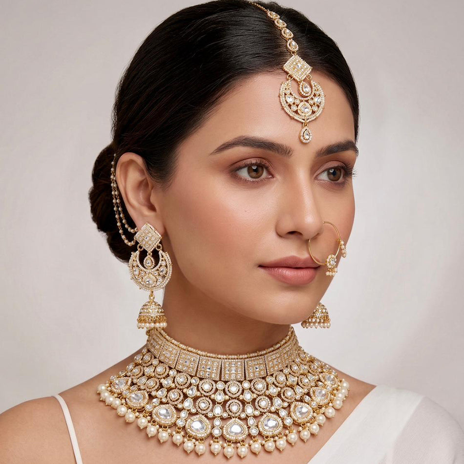 Kundan Choker Necklace in Gold Plated for Bridal Occasions | Bridal Jewellery India