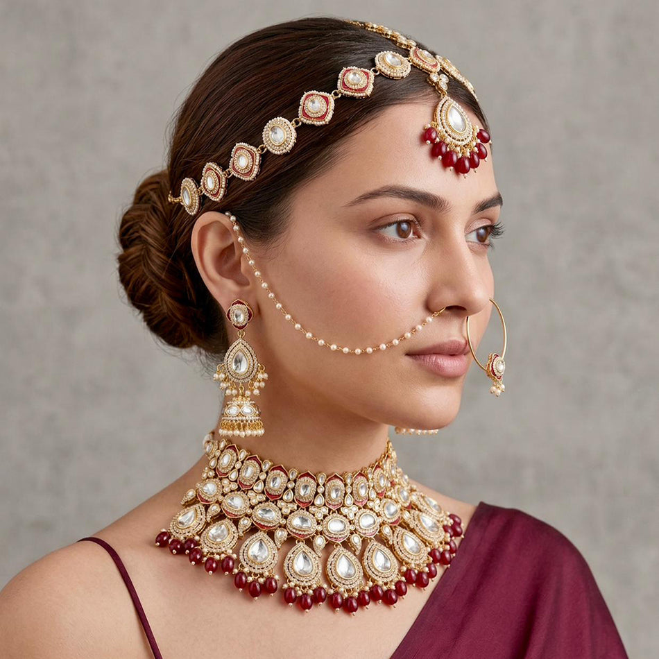 Kundan Choker Necklace in Gold Plated   Silver | Bridal Jewellery India