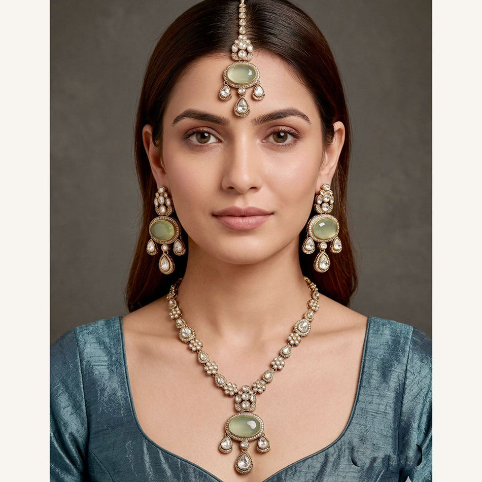 Pota Stone Necklace in Gold Tone | Bridal Jewellery India