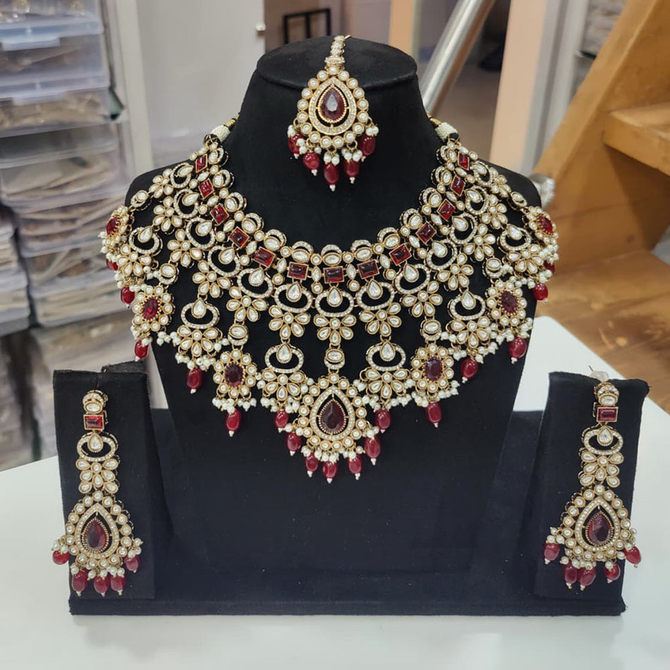 Pota Stone Pearl Necklace in Rose Gold Plated | Bridal Jewellery India
