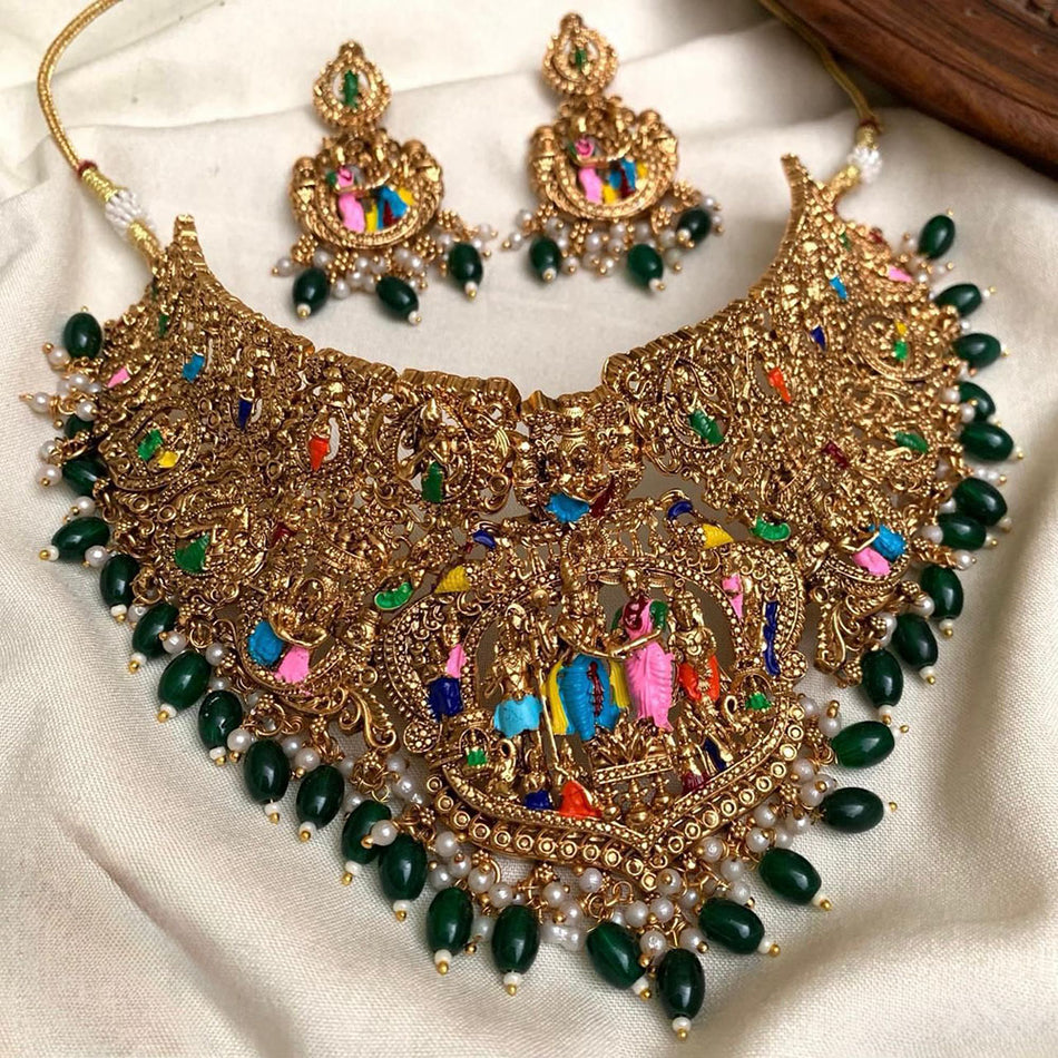 Meenakari Temple Choker in Gold Tone | Bridal Jewellery India