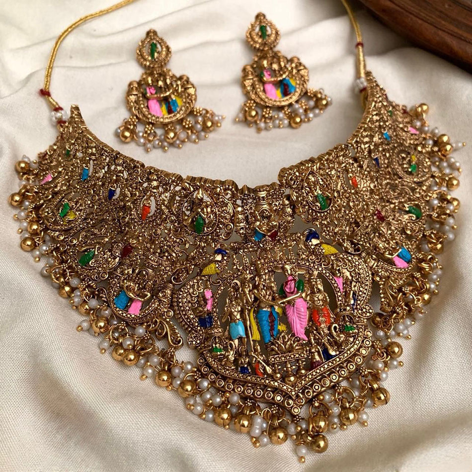 Meenakari Temple Choker in Gold Plated | Bridal Jewellery India