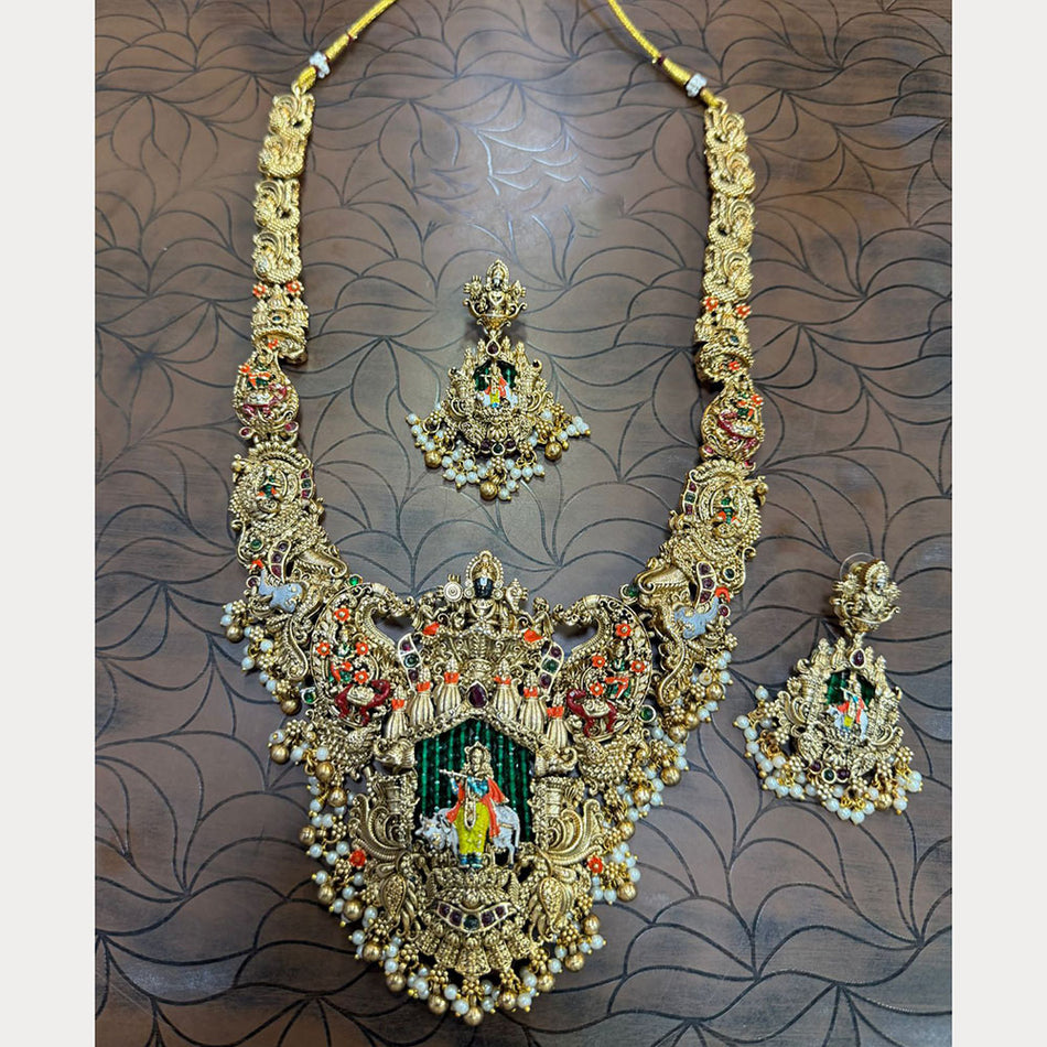 Meenakari Temple Necklace in Sterling Silver | Bridal Jewellery India