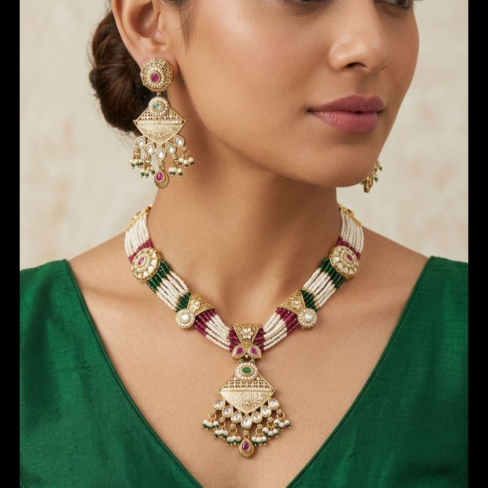 Meenakari Necklace in Sterling Silver | Bridal Jewellery India