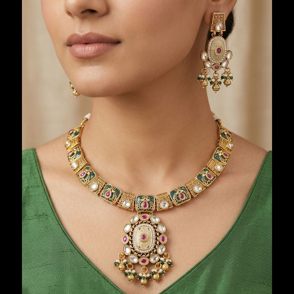 Meenakari Necklace in Sterling Silver | Bridal Jewellery India