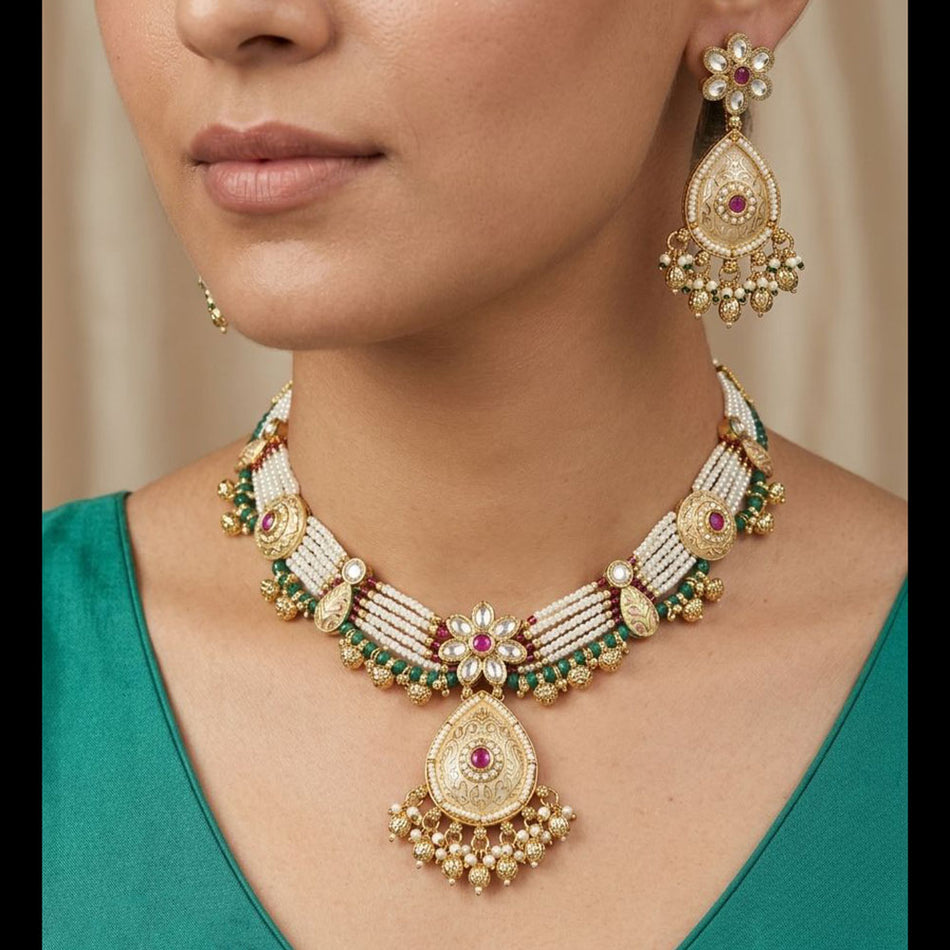 Meenakari Necklace in Sterling Silver | Bridal Jewellery India