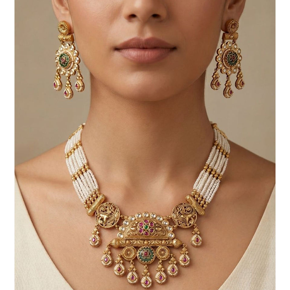 Pearl Pendants in Silver Tone | Bridal Jewellery India