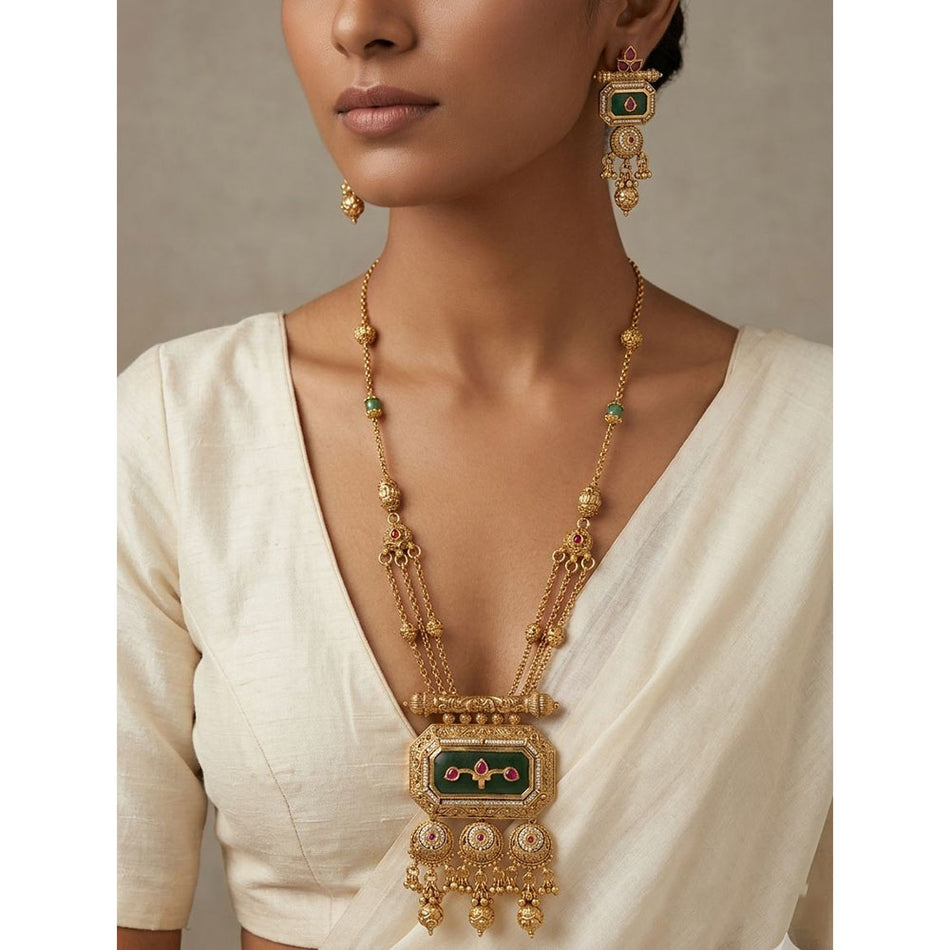 Pota Stone and Pearl Necklace in Sterling Silver | Bridal Jewellery India