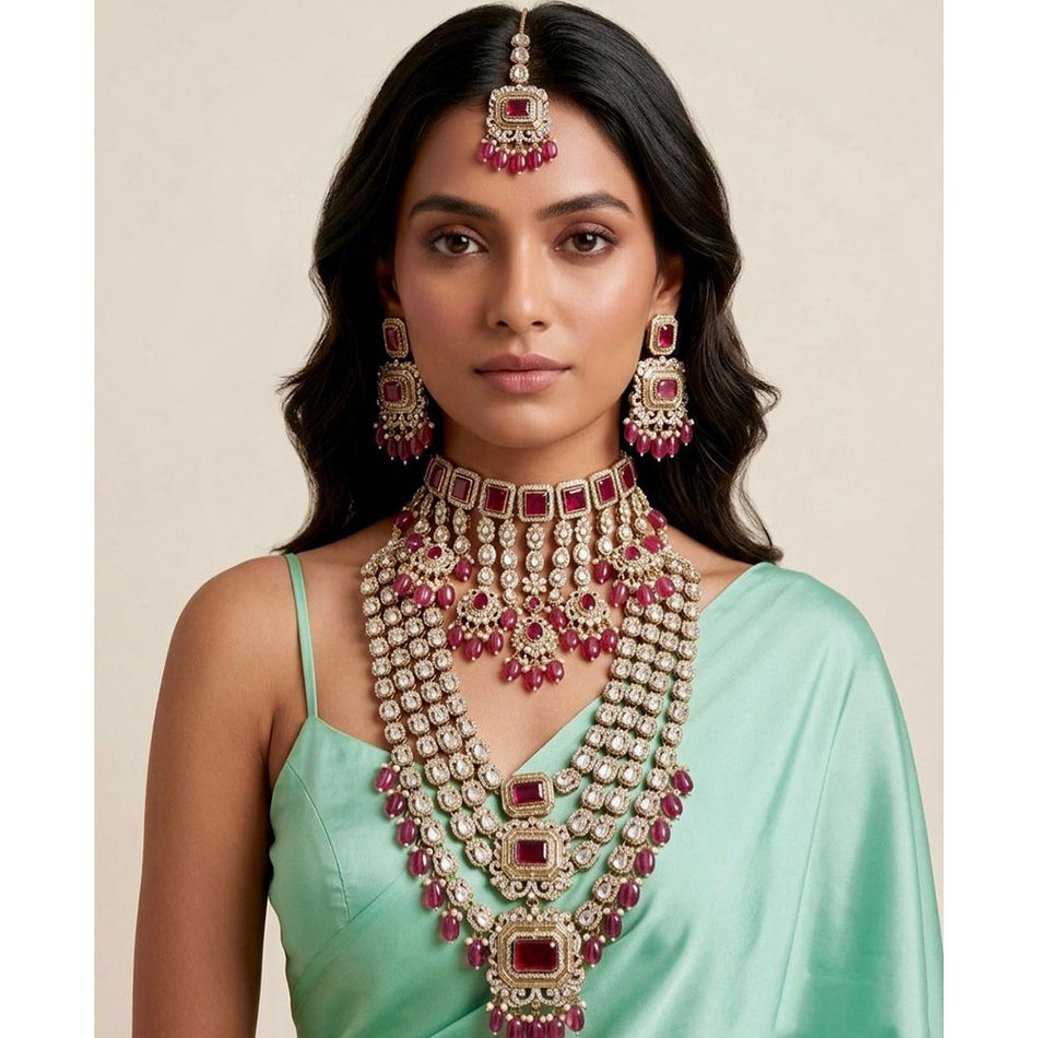 Double Necklace in Oxidised Silver with Pota Stones | Bridal Jewellery India