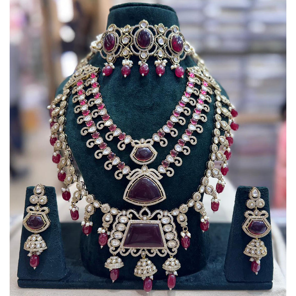 Double Necklace Set in Rose Gold Plated | Bridal Jewellery India
