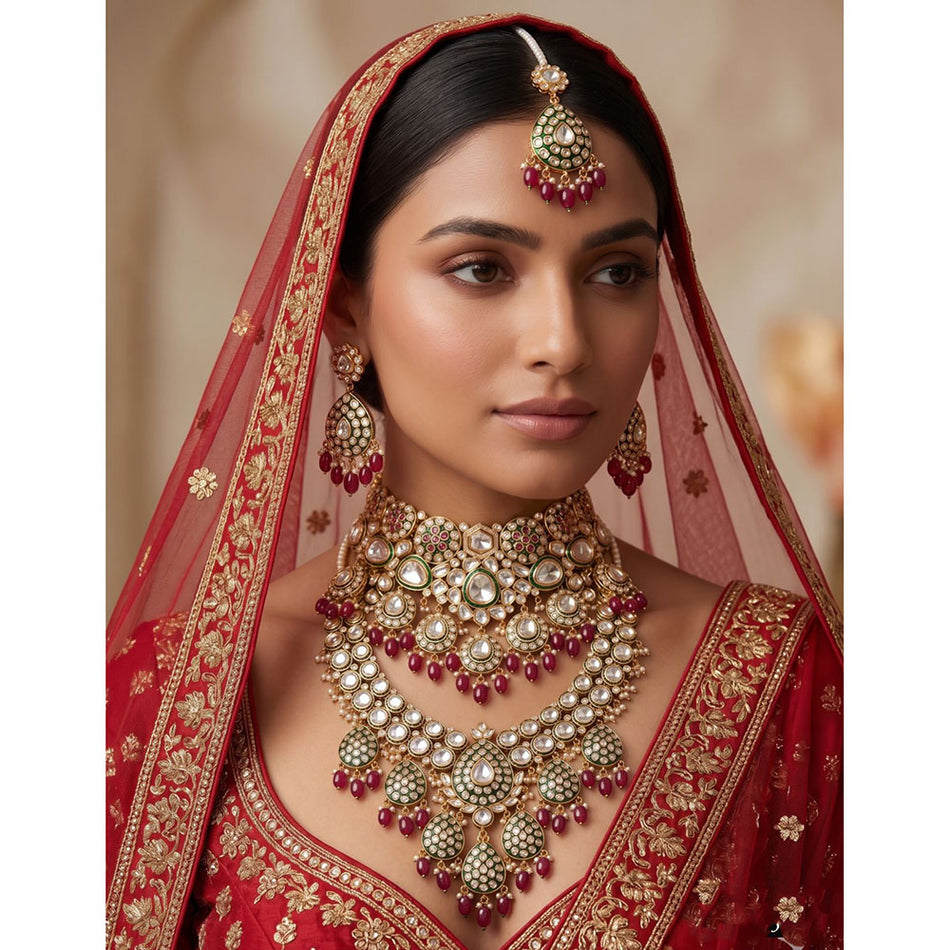 Kundan Double Necklace in Silver | Bridal Jewellery India
