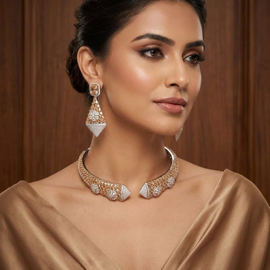 Glamorous Diamond Choker in 14K Gold Plated | Bridal Jewellery India