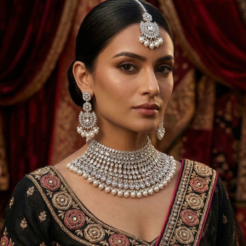 Glamorous Pearl Choker in Rose Gold Plated | Bridal Jewellery India