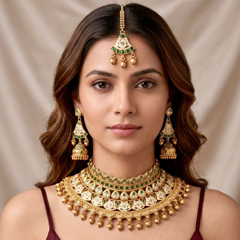 Kundan Choker Necklace in Sterling Silver | Bridal Jewellery India