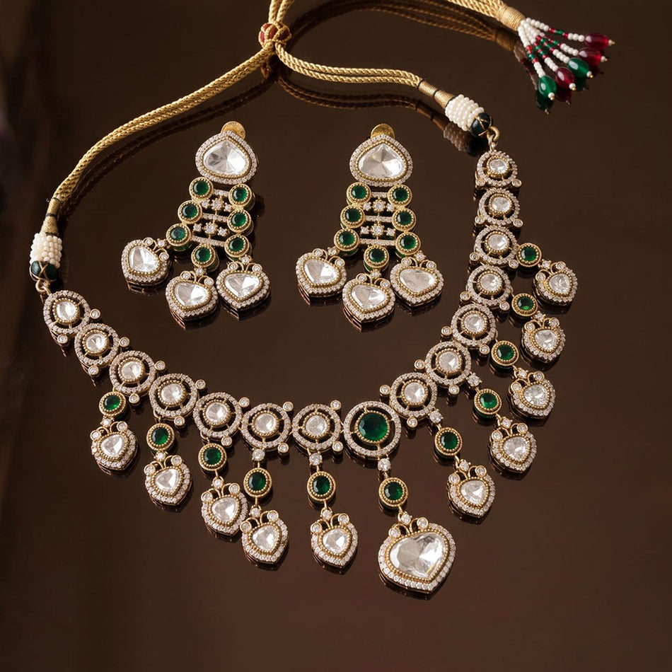 Kundan Necklace in Silver with Polki Stones | Bridal Jewellery India