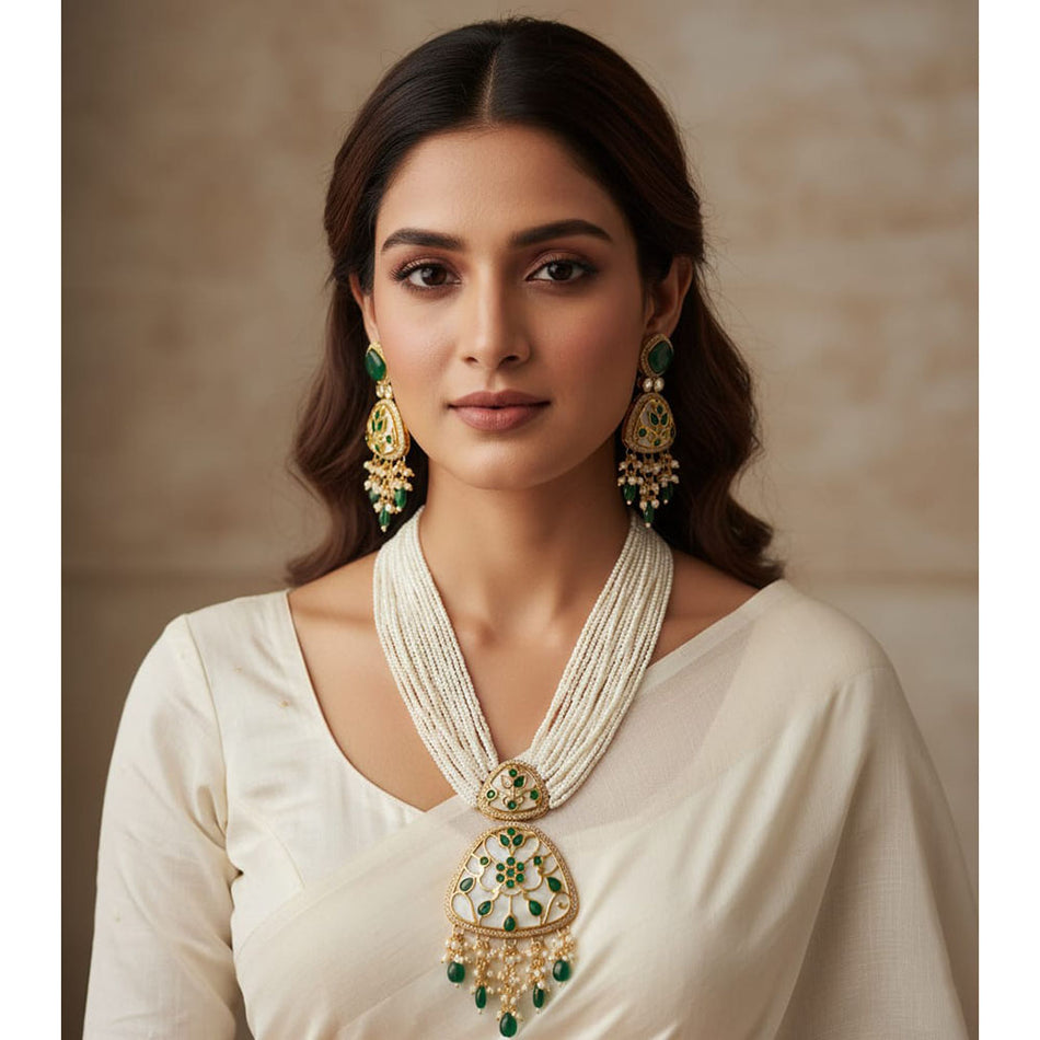 Pota Necklace in White Gold Plated | Bridal Jewellery India
